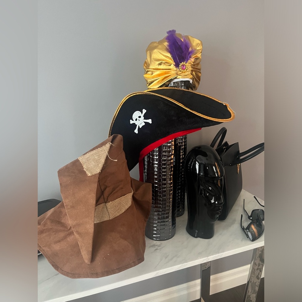 Children’s Halloween hats, swami pirate, hillbilly scarecrow  witch hat